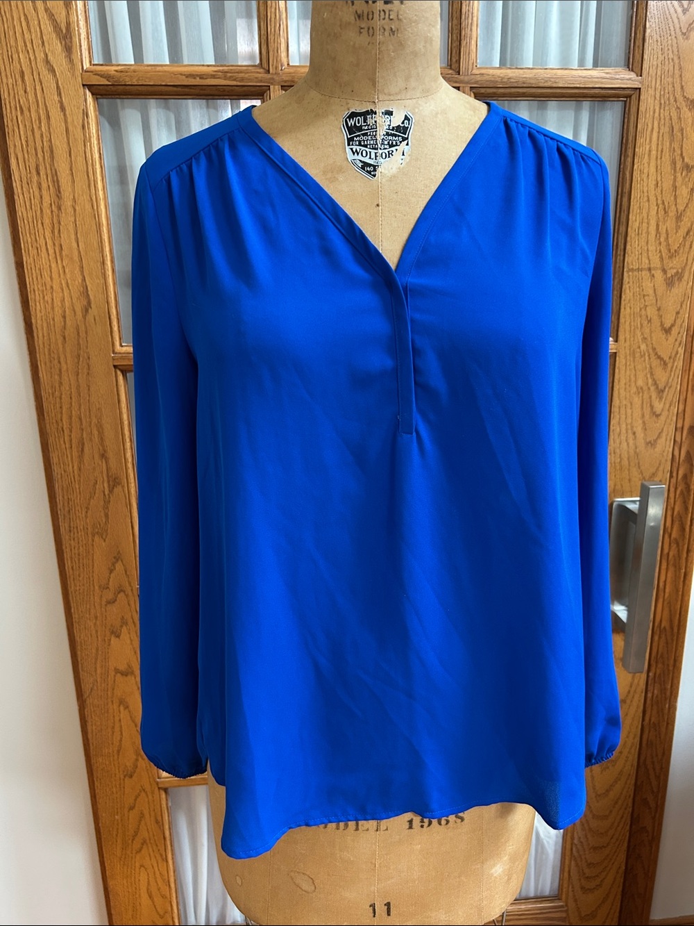 Pleione Royal Blue V-Neck Long Sleeve Blouse